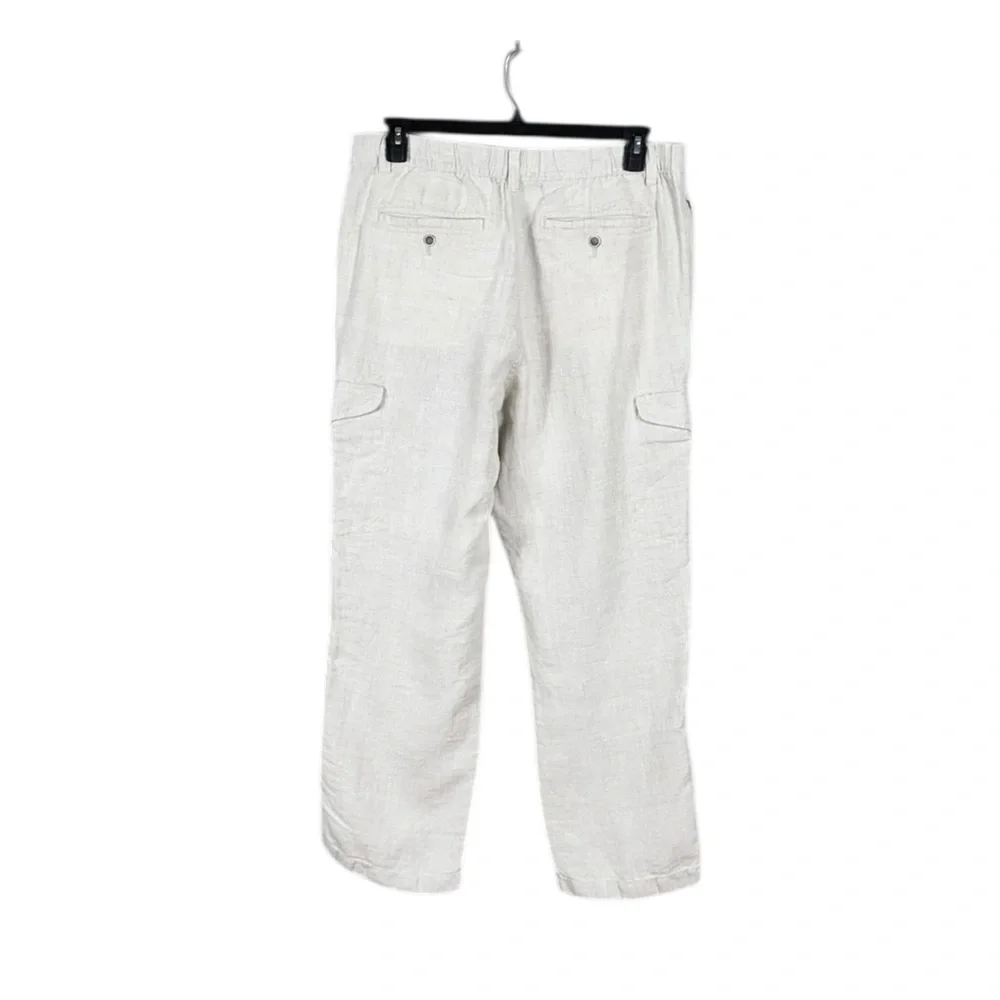 Caribbean Mens 100% Linen Cargo Pants Size 38 Preppy Beachy Coastal Resort